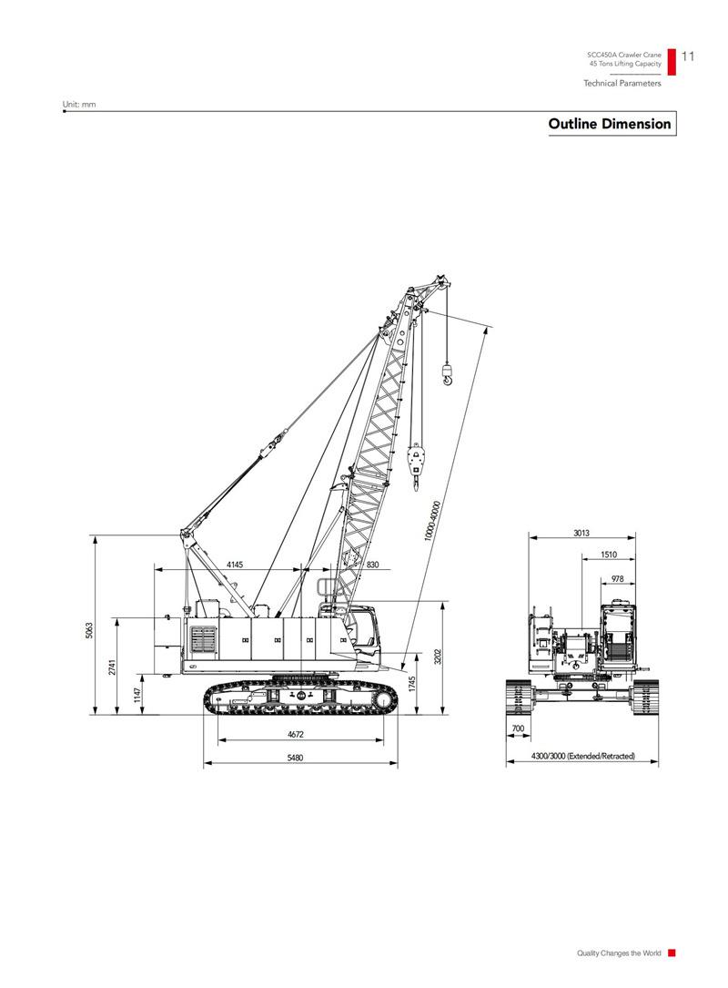 China Scc450A Crawler Crane 45 Tons Lifting Capacity