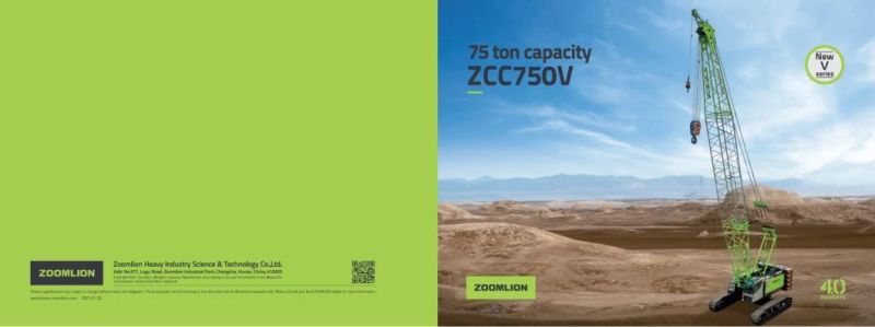 Zoomlion Zcc750V New Product 75 T Crawler Crane with Lattice Boom