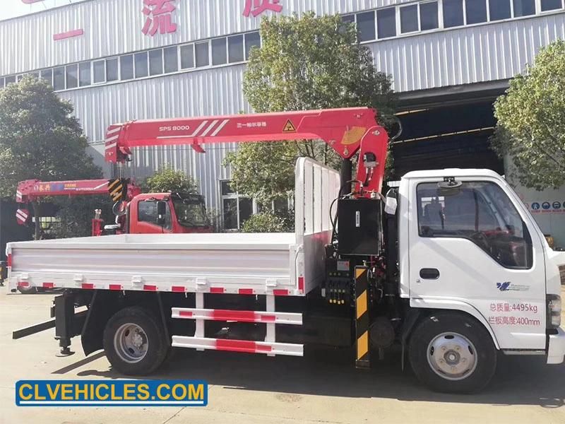 Japan New Elf 130HP Self Loading Flatbed Truck with 3ton Straight Boom Crane