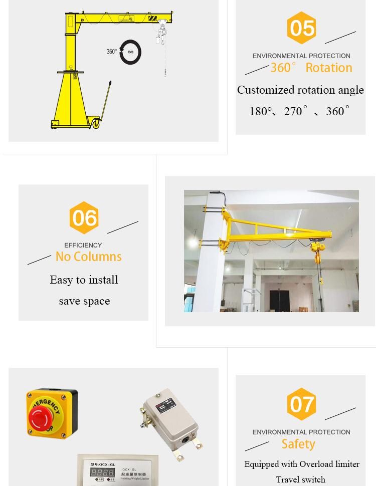 Fixed Column Slewing Manual Rotate 2ton Lifting Jib Crane Price