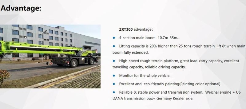 Zoomlion 30ton Zrt300 Rough Terrain Crane for Sale