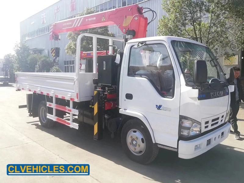 Japan New Elf 130HP Self Loading Flatbed Truck with 3ton Straight Boom Crane