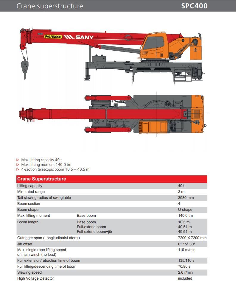 New Spc400spc400 40 Tons General Chassis Crane 40t Truck Crane