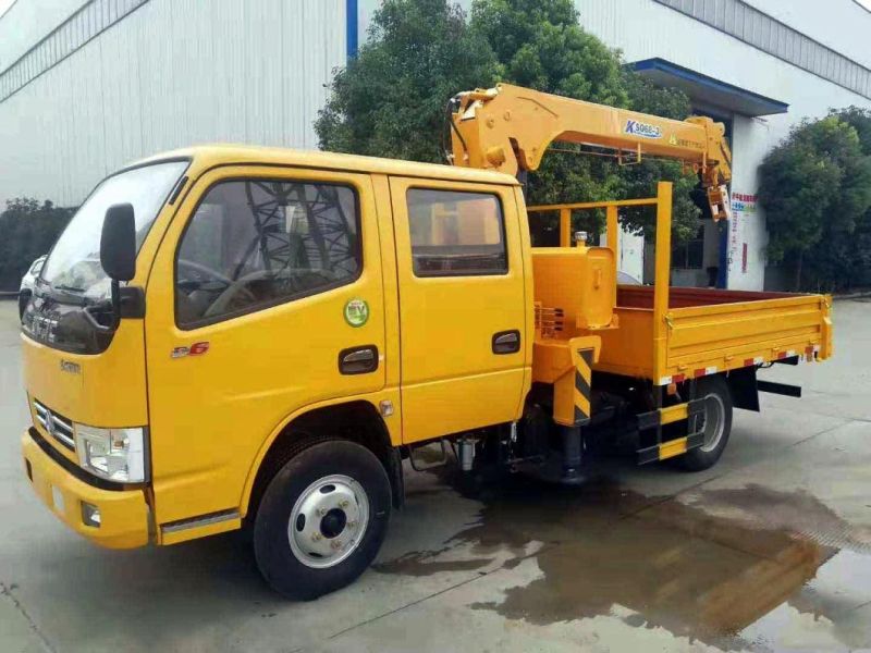 China 4X2 Dongfeng 2tons 3tons Construction Knuckle Boom Mounted Truck Crane with 3-Arms with Drill Pipe Wood Grabber Brick Grabber