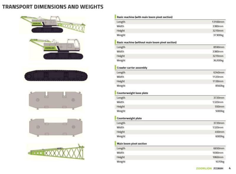 Zoomlion New Zcc100h 100 Ton Crawler Crane 100t Cranes