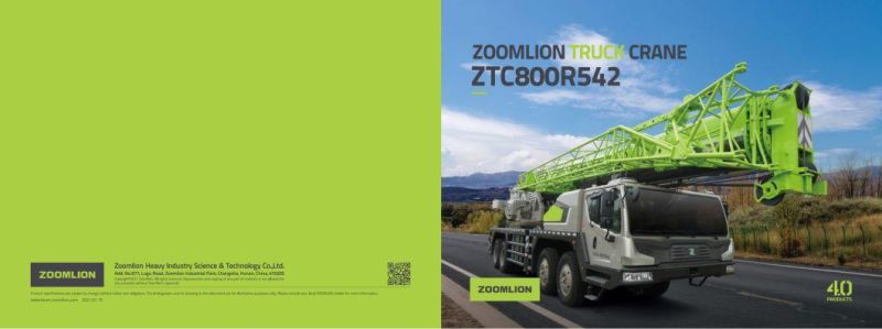 Zoomlion 80 Ton Hydraulic Mobile Crane Ztc800r542 Telescopic Boom Truck Mounted Lift Crane
