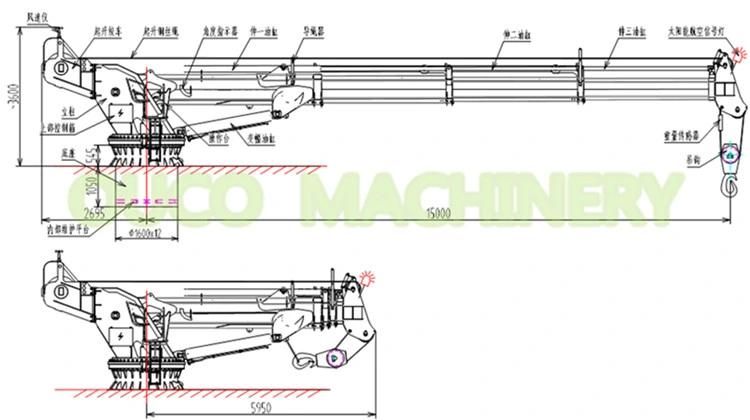 Ouco 8t15m Hydraulic Telescopic Boom Marine Crane for Ship Working