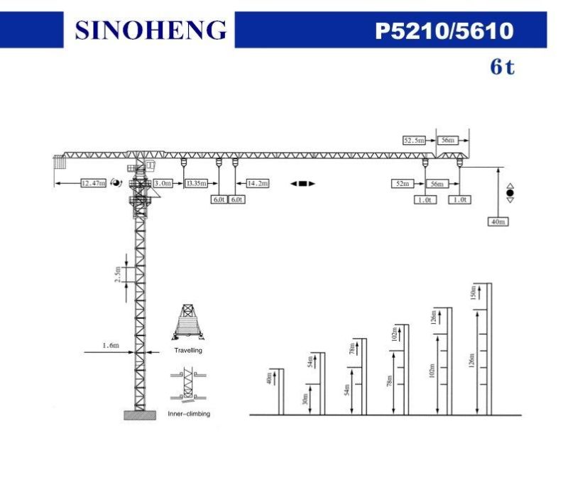 6t Jib 52m Topless Construction Building Tower Crane