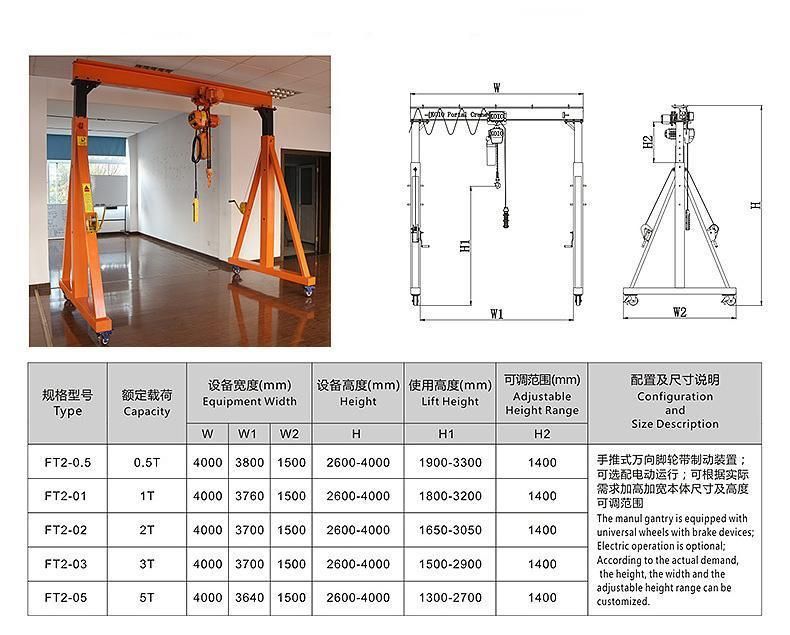 Mobile Portable Small Gantry Crane with Electric Chain Hoist