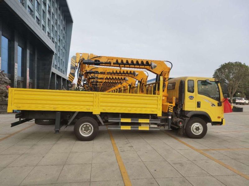 China 4X2 Dongfeng 2tons 3tons Construction Knuckle Boom Mounted Truck Crane with 3-Arms with Drill Pipe Wood Grabber Brick Grabber