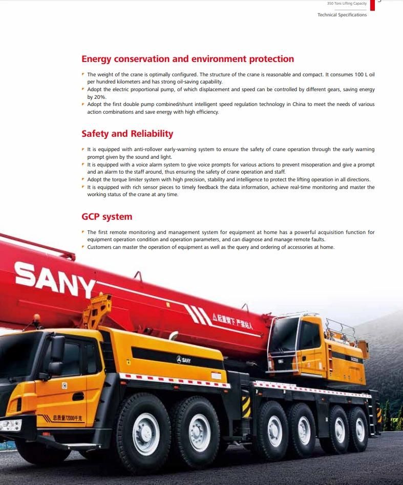Sac3500s 350t 350 Ton All Terrain Truck Crane with 350 Tons Lifting Capacity
