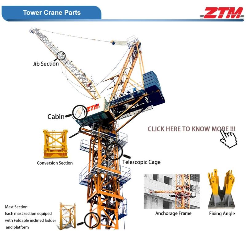 Ztl286 (5522) 16t Luffing Jib Tower Crane Lifting Machine in China