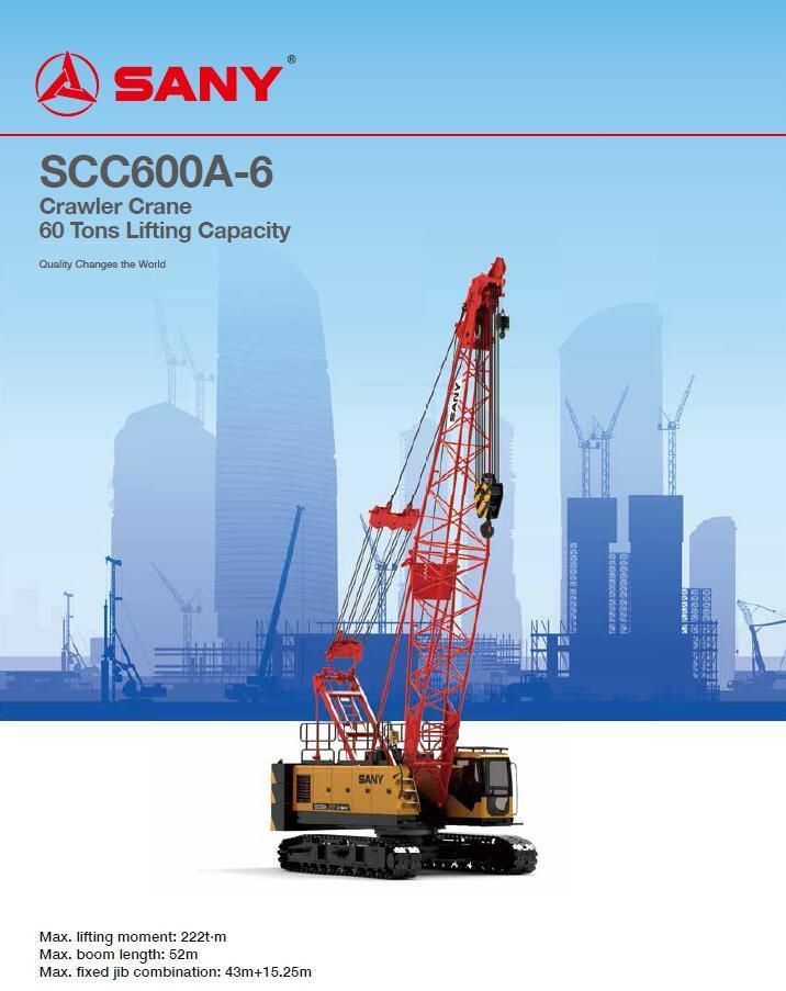 Scc600A-5 60t Crane Scc600A-6 60tons Crawler Crane Sce600A for Sale
