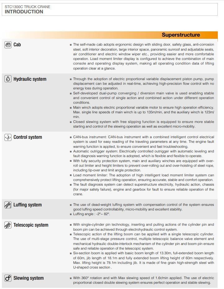 Top Brand Price Stc1300c 130t 130 Tons Truck Mobile Crane with Competitive Price