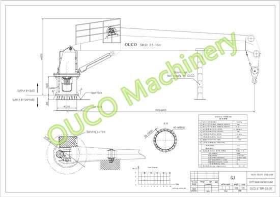 Marine Crane 6t10m Fixed Stiff Boom Crane with Hydraulic System