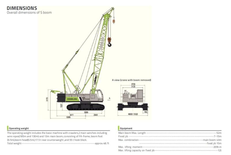 Zoomlion 55 Ton Hydraulic Crawler Crane with Factory Price (Zcc550h-1)