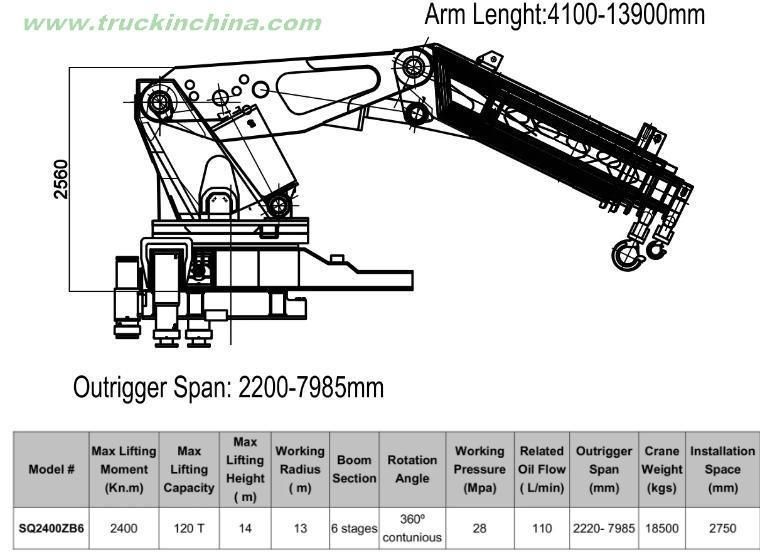 260ton Truck Mounted Super Crane Sq5200zb6 Knuckle Crane Lift 130ton at 4m, Max Boom Hoist 27t at 15.7m (5200Kn. m)