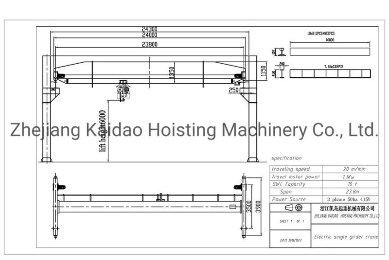 Heavy Duty Factory Manufacturing Hoist Lifting 10ton Overhead Crane