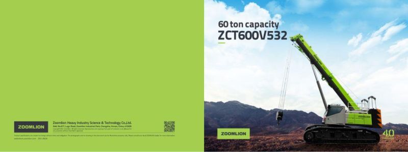 Zoomlion Brand Zct600V532 60 Ton Telescopic Crawler Crane