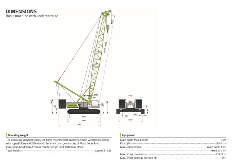 Top Brand Zoomlion 130 Ton Zcc1300 Crawler Crane Factory Price